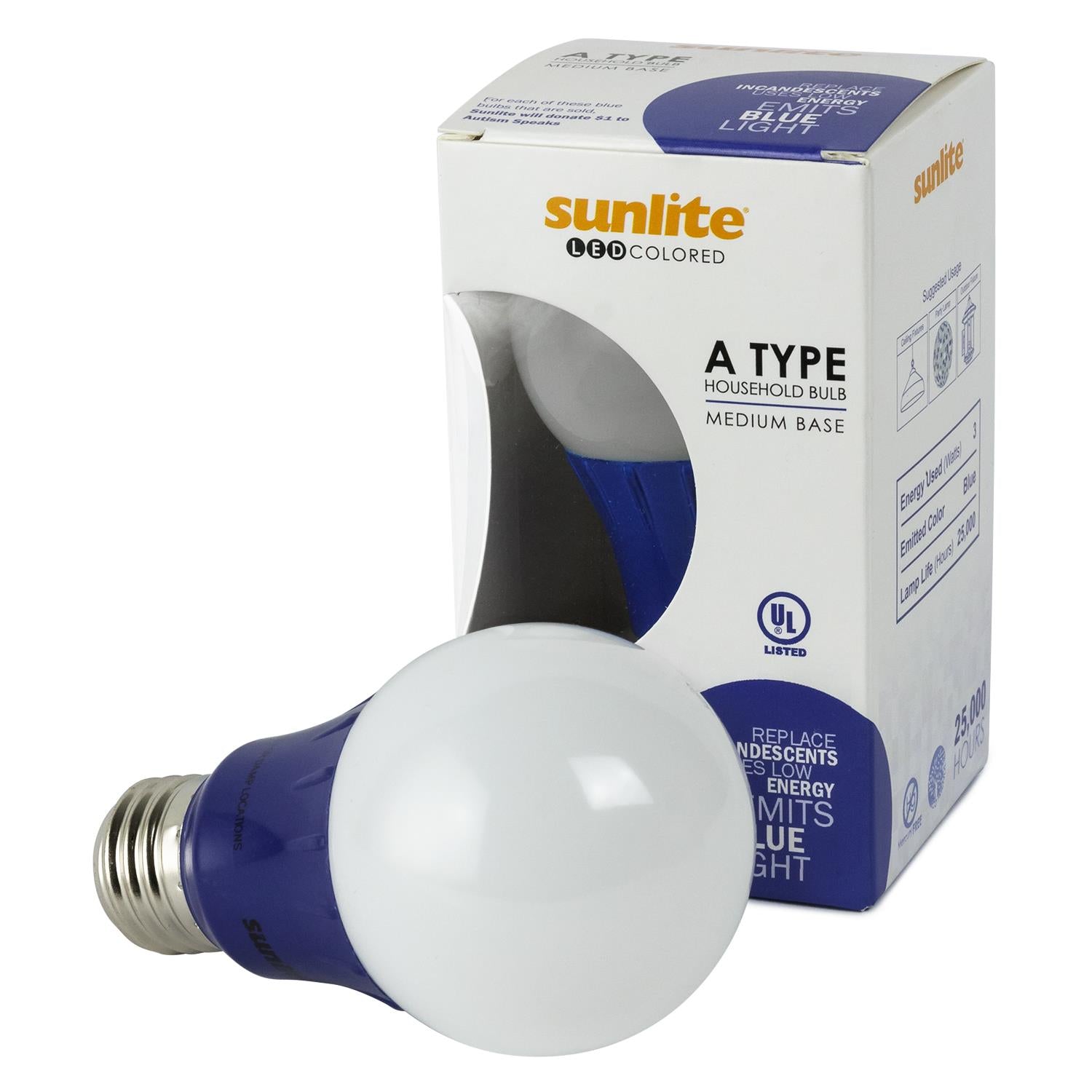 Sunlite A19/3W/B/LED/6PK LED Colored A19 3W Light Bulbs with Medium (E26) Base, Blue - Cheap-Us