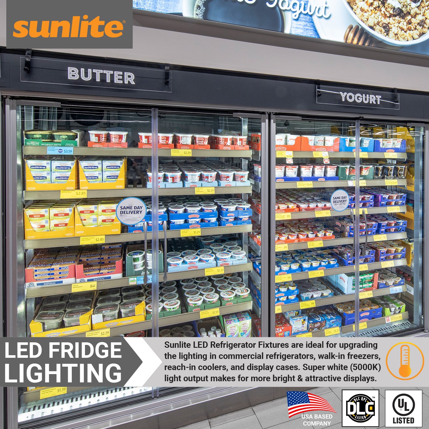 Sunlite 88184-SU 5-Foot LED Refrigerator Light Fixture, 22 Watts, 2500 Lumen, Coolers, Freezers, Display Cases, IP65, UL Listed, DLC Listed, 50K - Super White - Cheap-Us