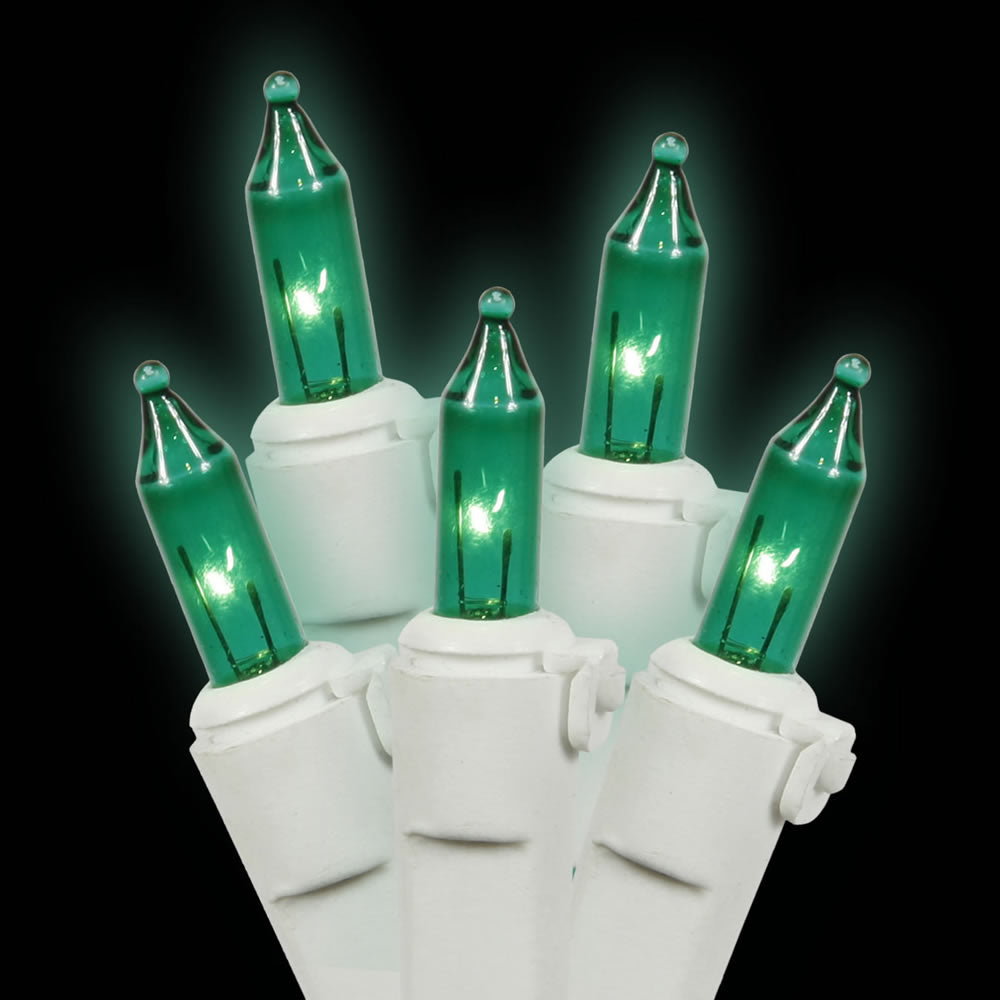 Vickerman 100 Green Mini Light on White Wire 33' Long Christmas Light Strand - Cheap-Us