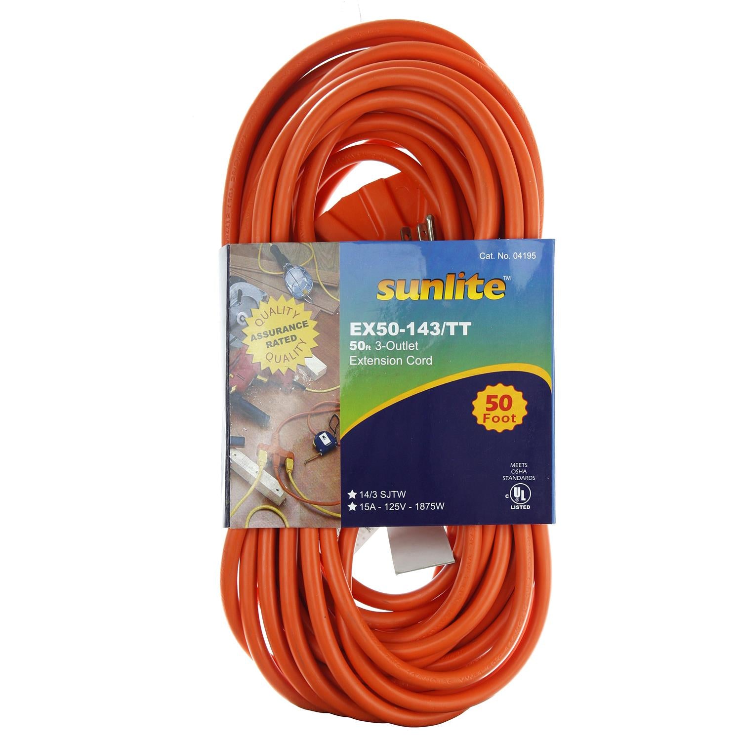 Sunlite EX50-14/3 50 Foot Extension Cord Tri Tap - Cheap-Us