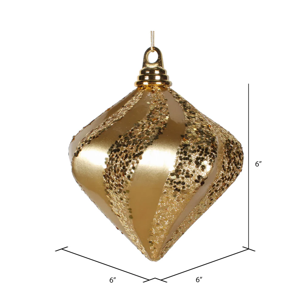 Vickerman 6'' Gold Candy/Glitter Swirl Diamond Christmas Ornament - Cheap-Us