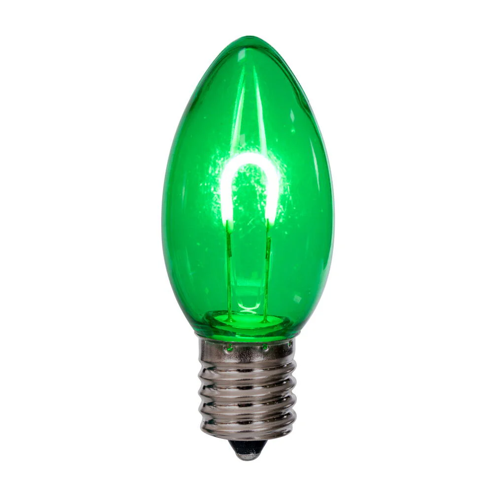 Vickerman C9 Transparent U-Shaped Filament Green Bulb, E17 Base, .6 Watts, 25 Pcs Assorted/Bag.  Colors included are Blue, Red, Green, Purple and Amber. - Cheap-Us