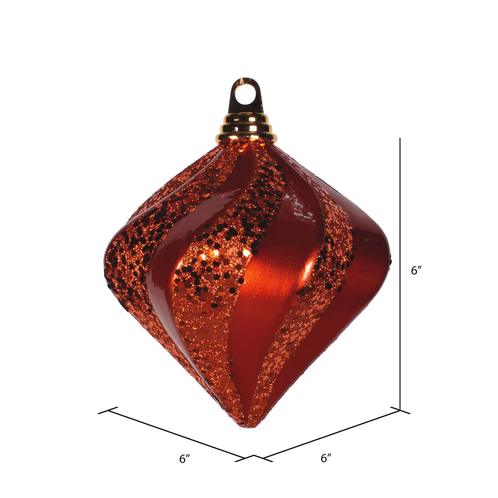 Vickerman 6'' Orange Candy/Glitter Swirl Diamond Christmas Ornament - Cheap-Us