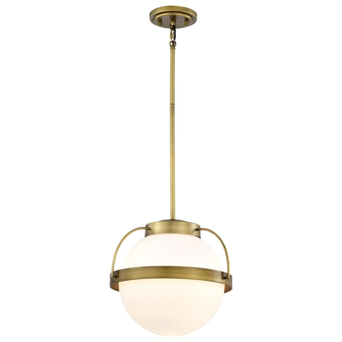 60-7784 LAKESHORE 1 LT MEDIUM PENDANT Lakeshore 1 Light Medium Pendant; Natural Brass Finish; White Opal Glass - Cheap-Us