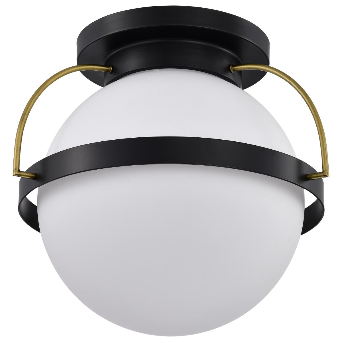 Satco Nuvo Lakeshore 1 Light Small to Large Flush Matte Black And Natural Brass Finish With White Opal Glass - Cheap-Us