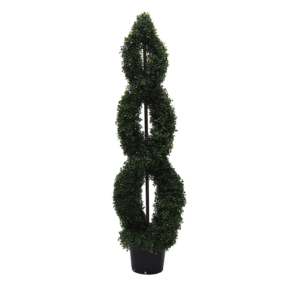 Vickerman 5' Artificial Green Boxwood Double Spiral Topiary Black Plastic Pot. - Cheap-Us