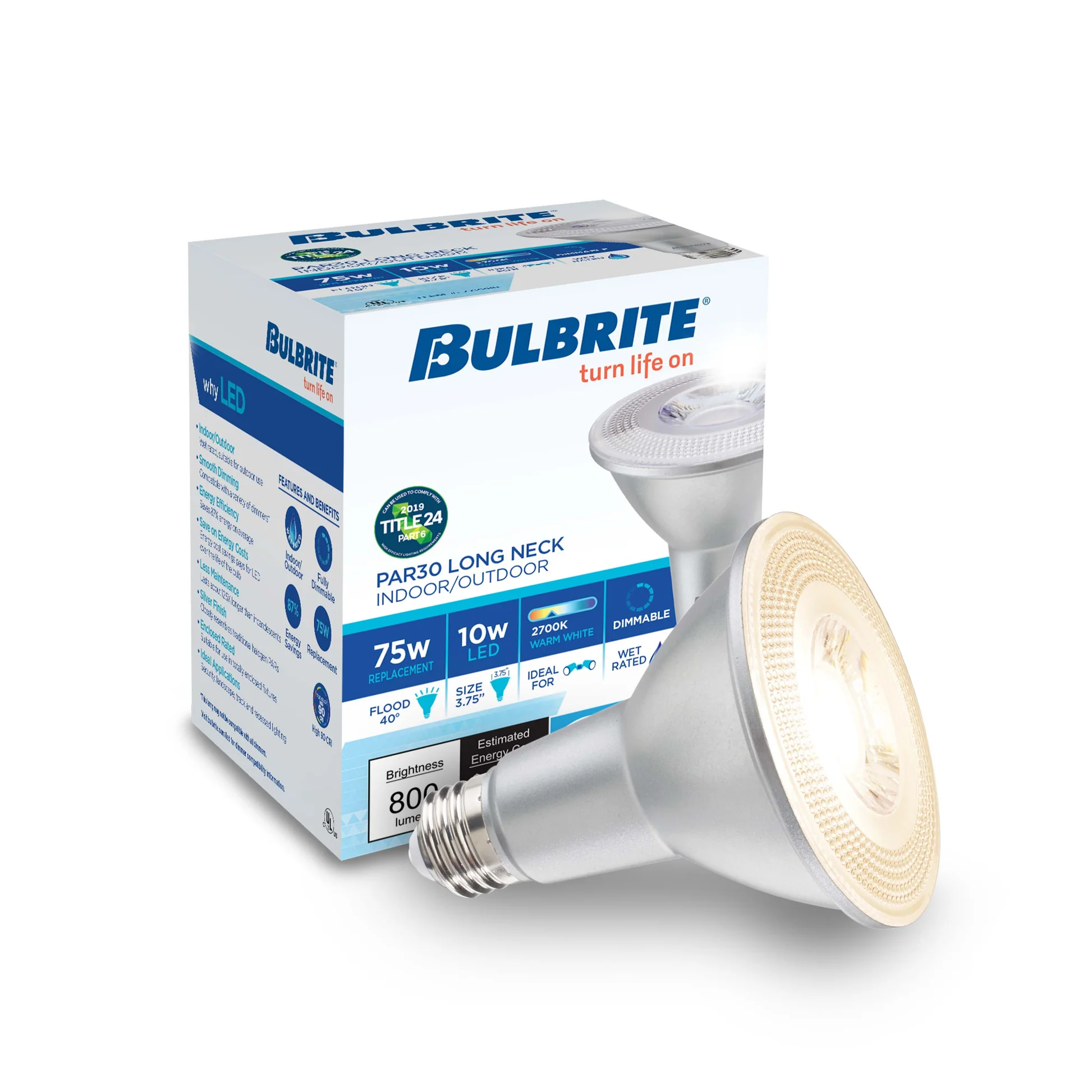 Bulbrite Pack of (6) 10 Watt Dimmable Flood PAR30LN Medium (E26) LED Bulb - 800 Lumens, 2700K, and 90 CRI - Cheap-Us