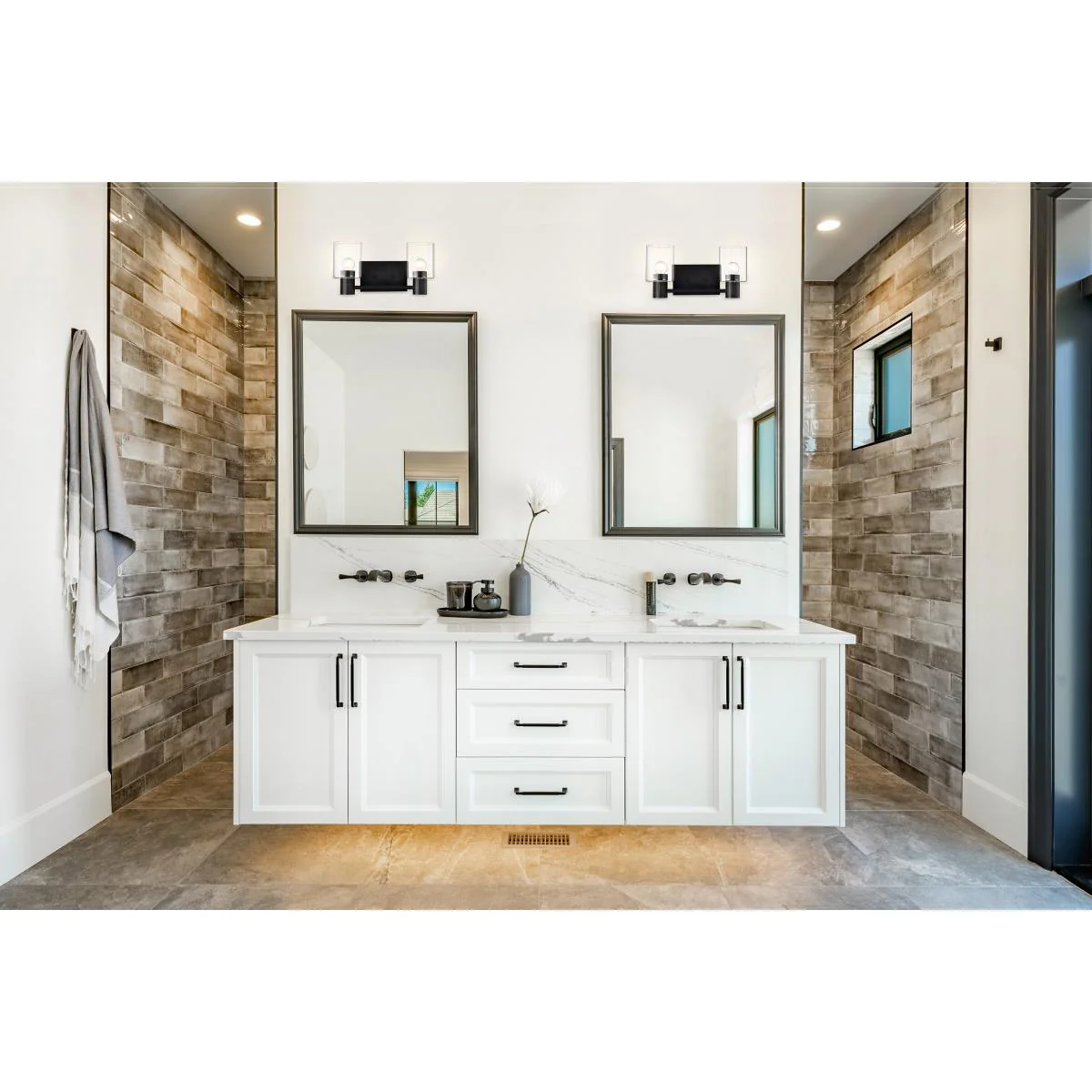 60-8062 CLARKSVILLE 2 LIGHT VANITY Clarksville; 2 Light Vanity; Matte Black with Clear Glass - Cheap-Us