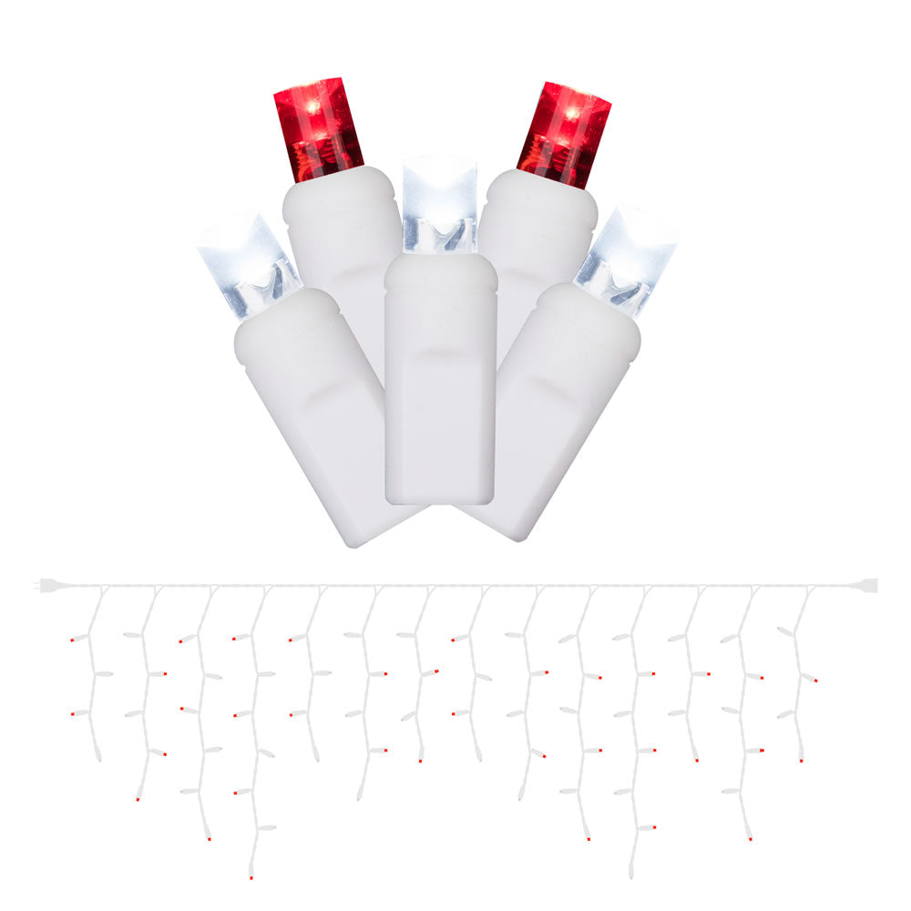 Vickerman 70 Red-White Wide Angle LED Icicle Light on White Wire 9' Light Strand. - Cheap-Us