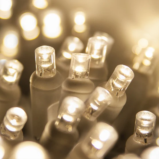 50 Light LED Conical (5MM) Light Set Warm White Bulbs on White Wire, Approx. 17'4