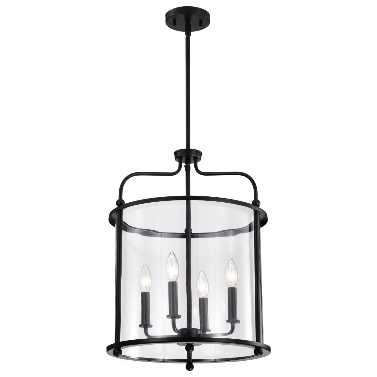 60-7946 YORKTOWN 4LT PENDANT Yorktown 4 Light Pendant; Matte Black Finish; Clear Glass - Cheap-Us
