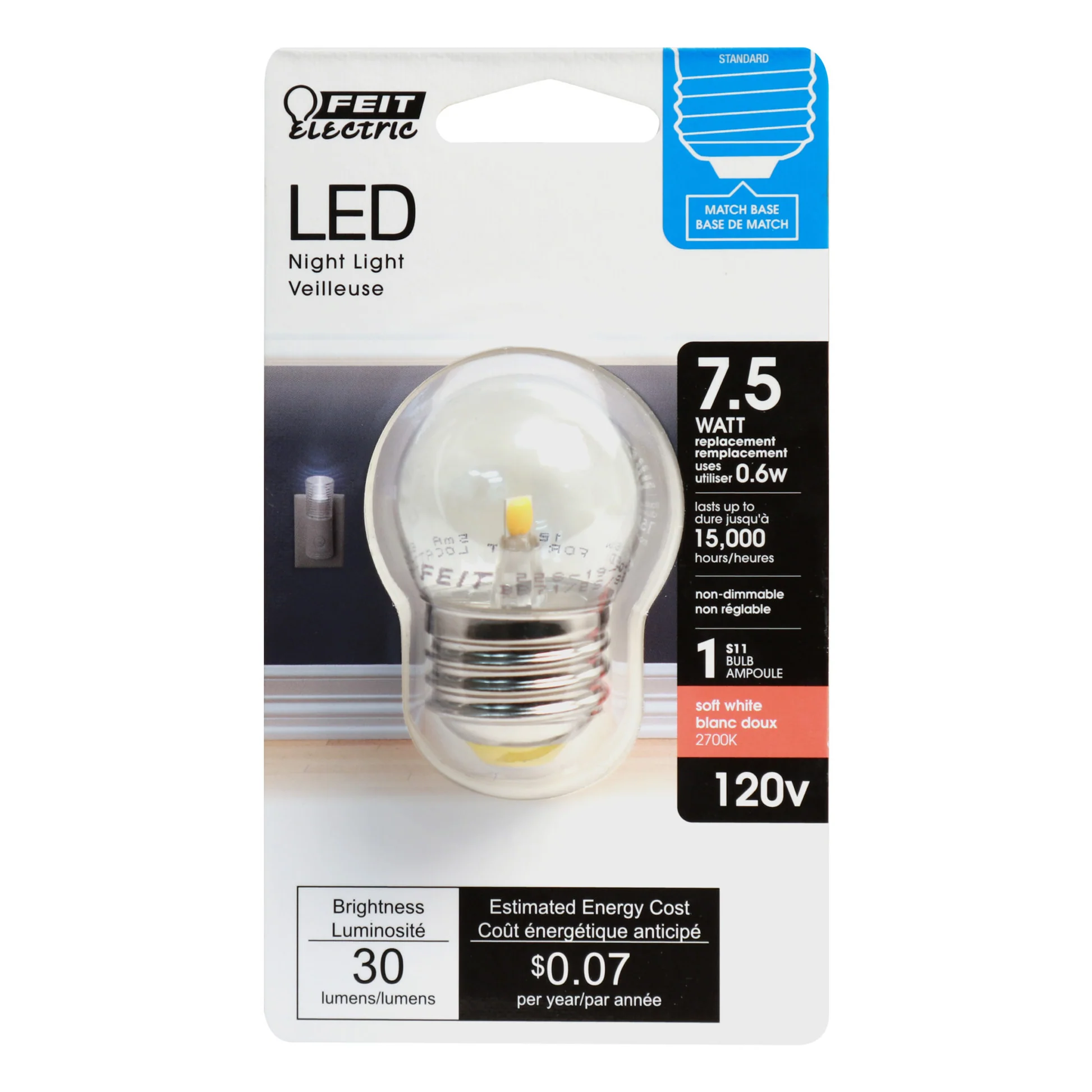 7.5W Equivalent Soft White S11 LED Night Light Bulb - Cheap-Us