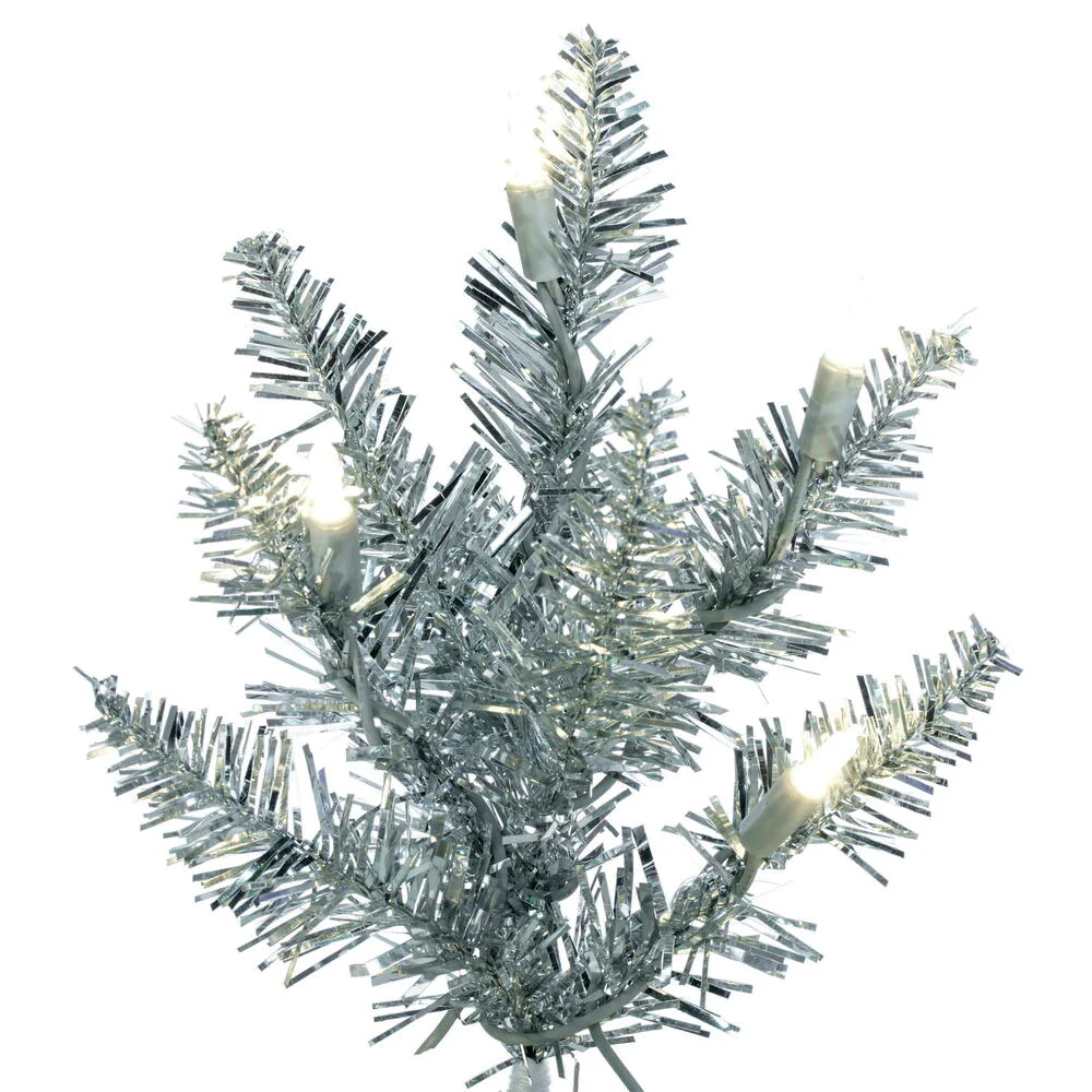 Vickerman 3' Silver Tinsel Fir Artificial Christmas Tree Warm White Dura-lit LED Lights - Cheap-Us
