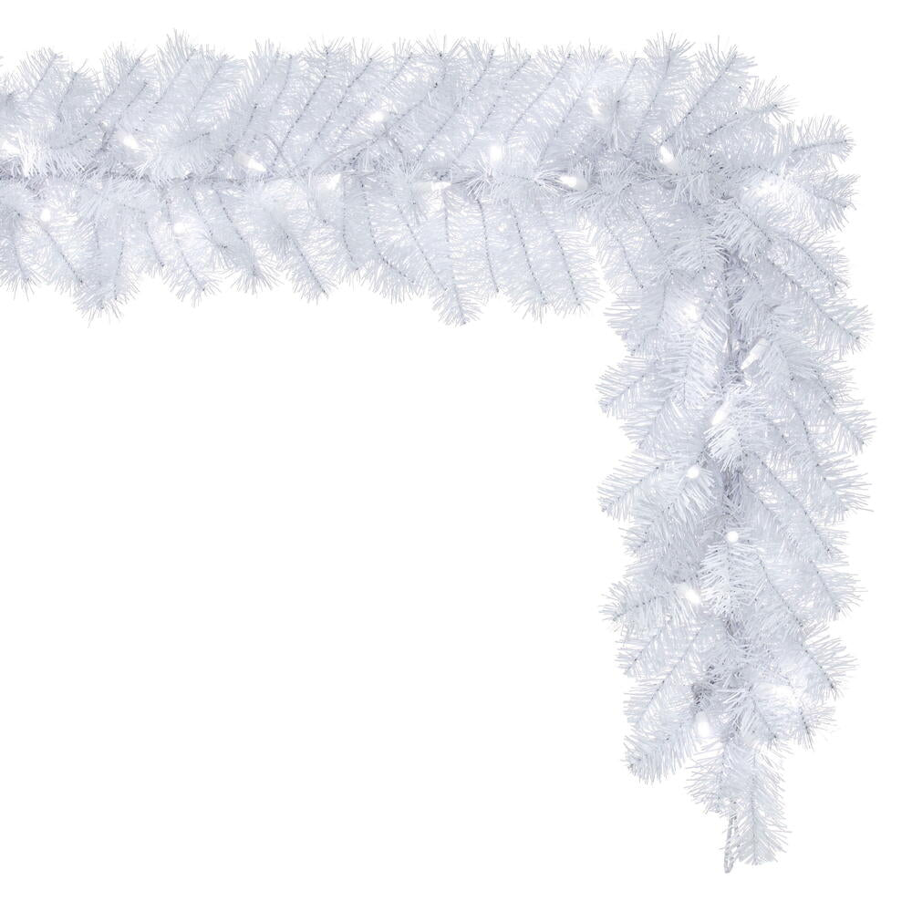 Vickerman 9' Crystal White Spruce Artificial Christmas Garland with Pure White LED Mini Lights - Cheap-Us