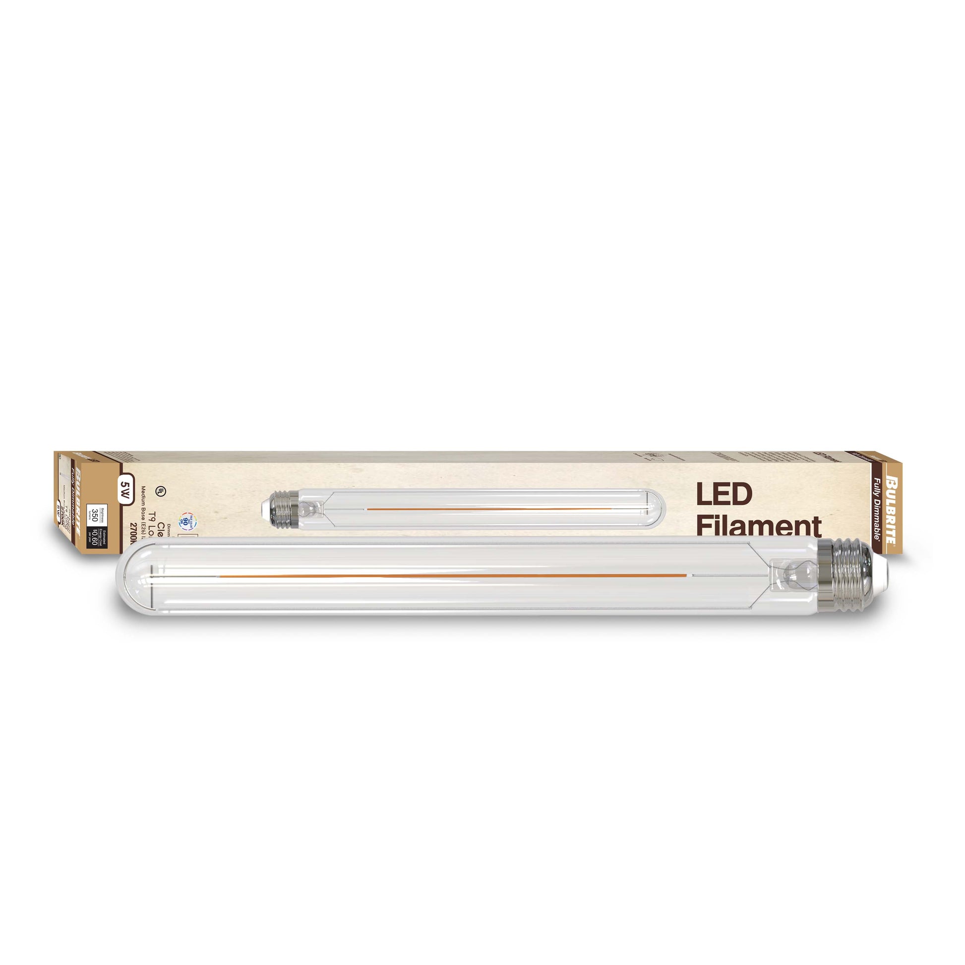 Bulbrite LED Filament Pack of (4) 5 Watt Dimmable 11 Inch T9 Light Bulb with Clear Glass Finish and Medium (E26) Base - 2700K (Warm White Light), 350 Lumens - Cheap-Us