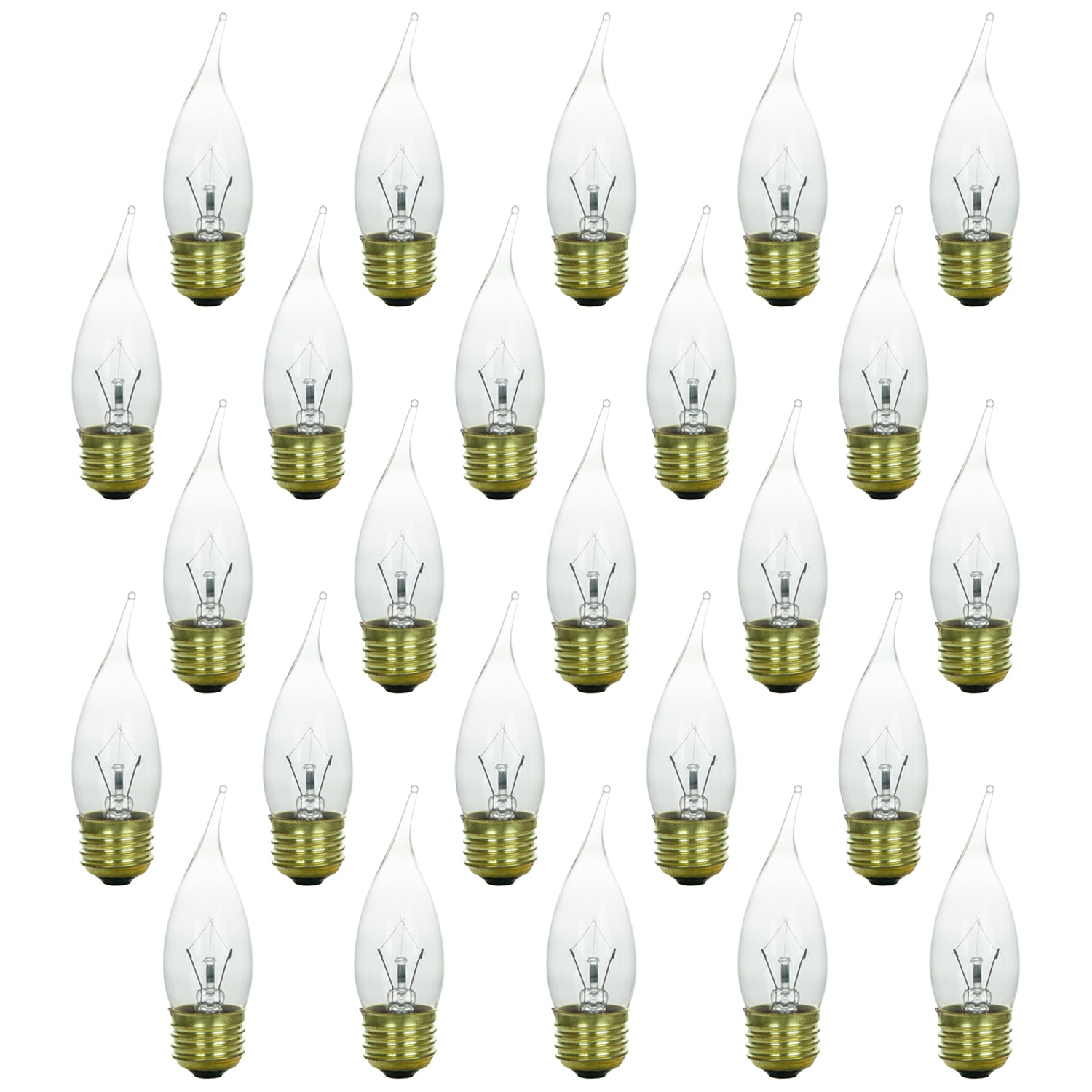 Sunlite 25 Watt Flame Tip Chandelier, Medium Base, Clear - Cheap-Us