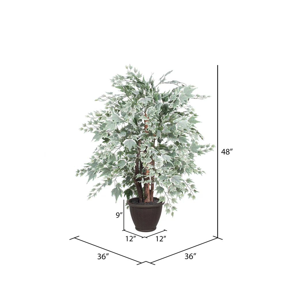 Vickerman 4' Artificial Silver Maple Extra Full Bush Brown Plastic Container. - Cheap-Us