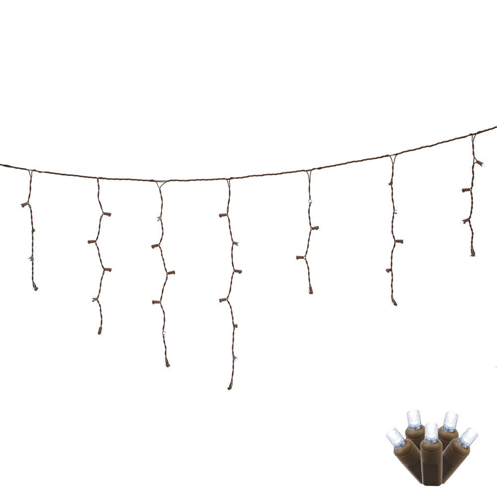 Vickerman 70 Pure White LED Icicle Light on Brown Wire 9' Christmas Light Strand. - Cheap-Us