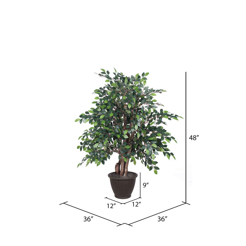 Vickerman 4' Artificial Mini Ficus Extra Full Bush Brown Plastic Container. - Cheap-Us