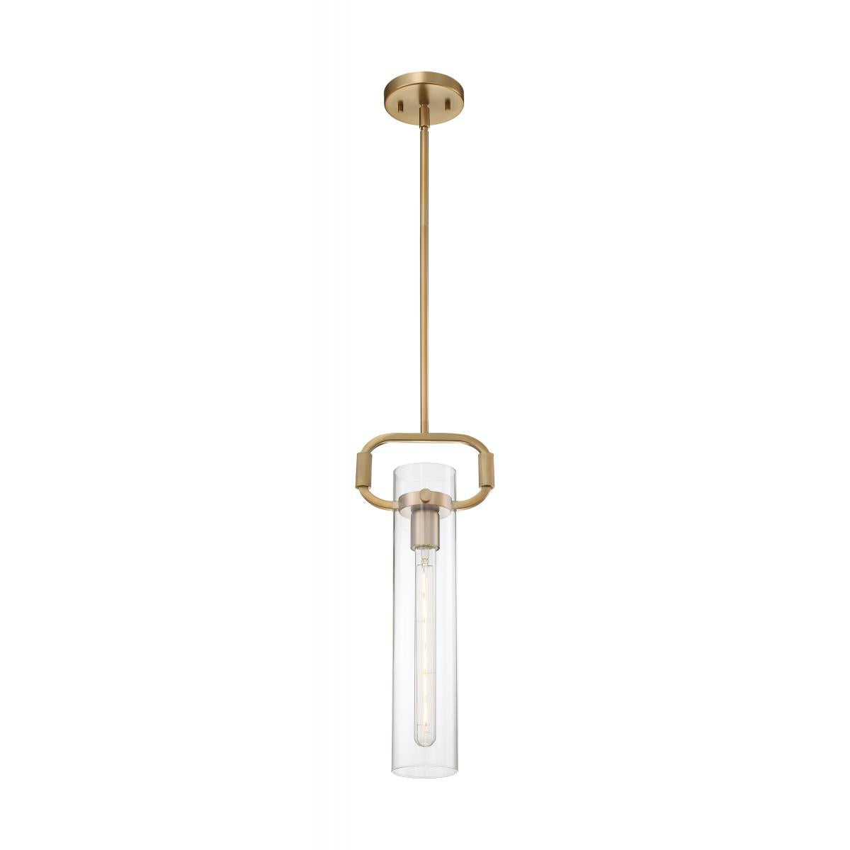 60-7143 TERESA 1 LT CYLINDER PENDANT Teresa - 1 Light Pendant with Clear Glass - Burnished Brass Finish - Cheap-Us