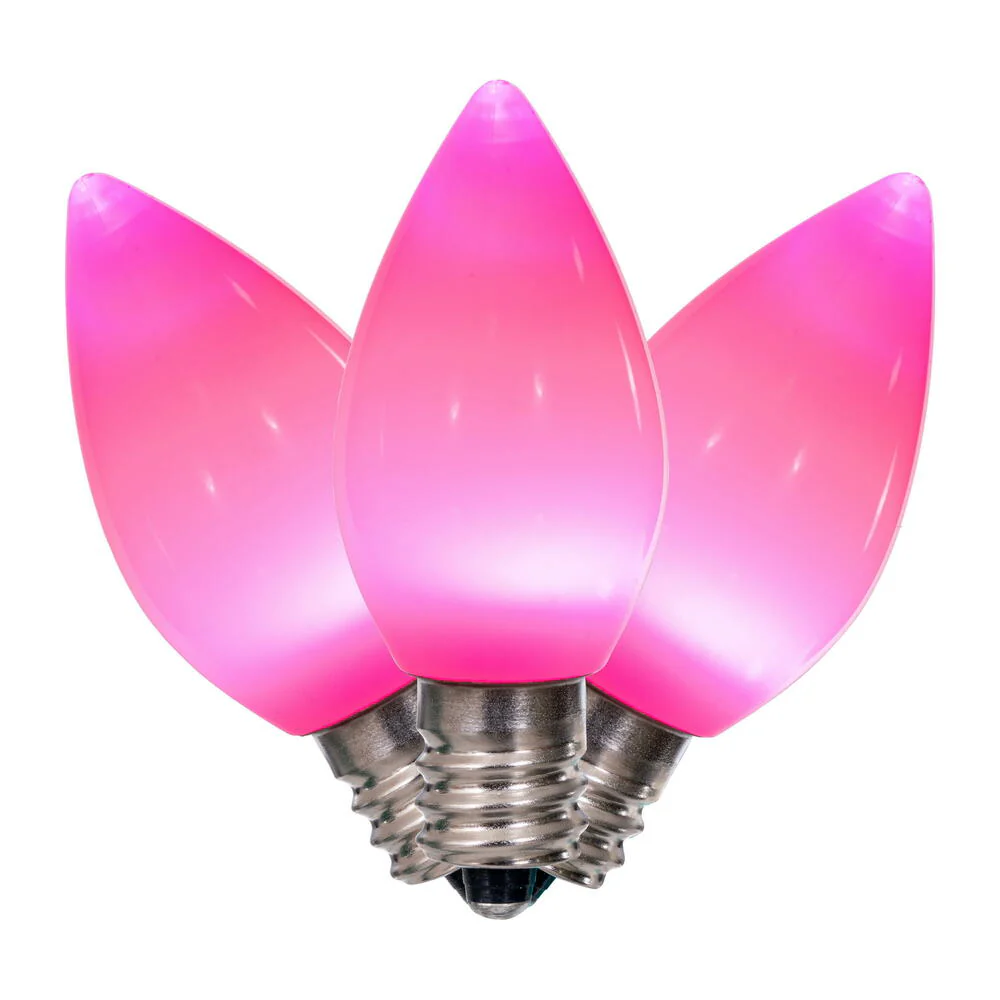 Vickerman C7 Ceramic LED Pink Bulb  Nickel Base 120V .6 Watts  3 diodes 25 Bulbs per bag - Cheap-Us