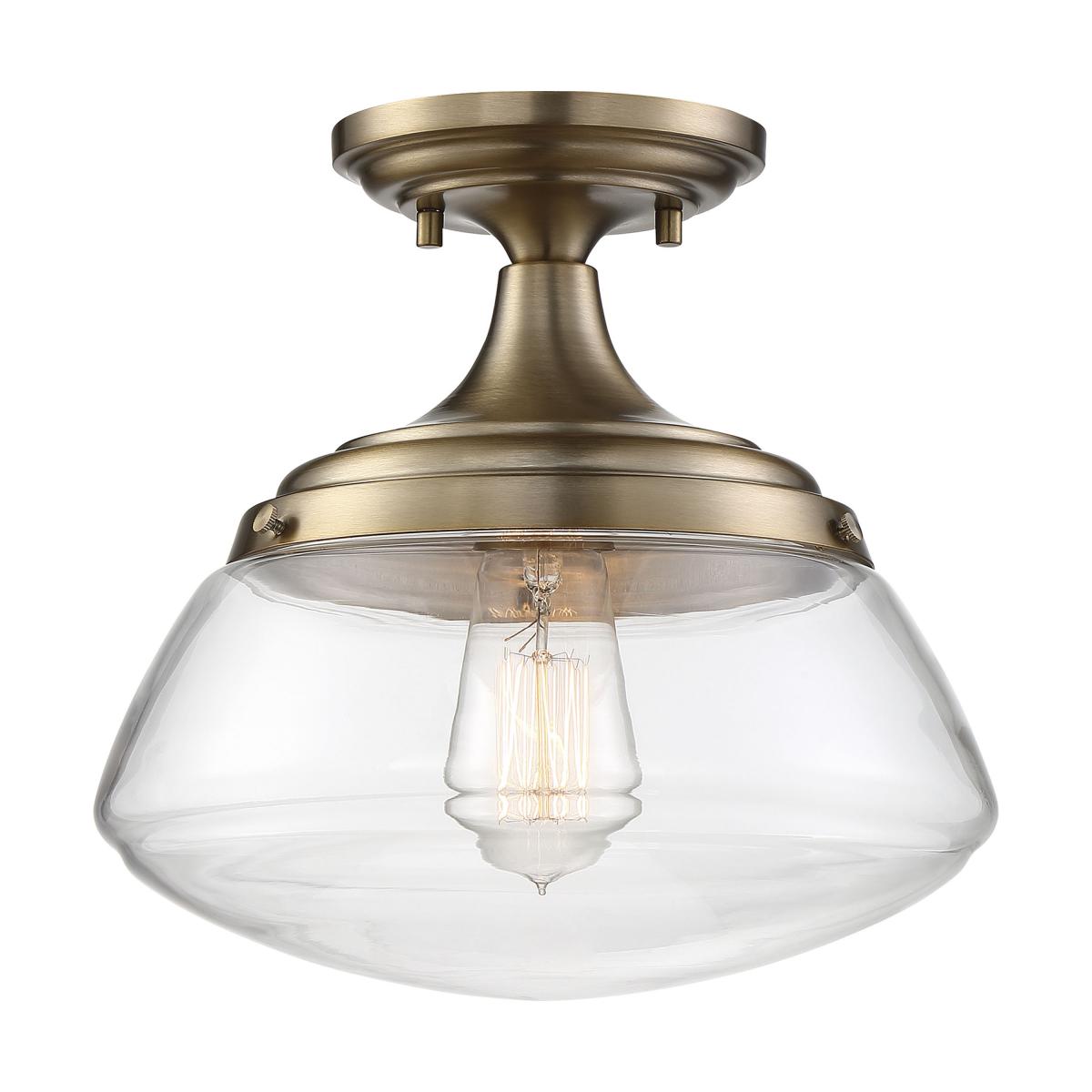 Satco Nuvo Kew 1-Light Semi-Flush Fixture Burnished Brass/Polished Nickel/Aged Bronze Finish With Clear Glass - Cheap-Us
