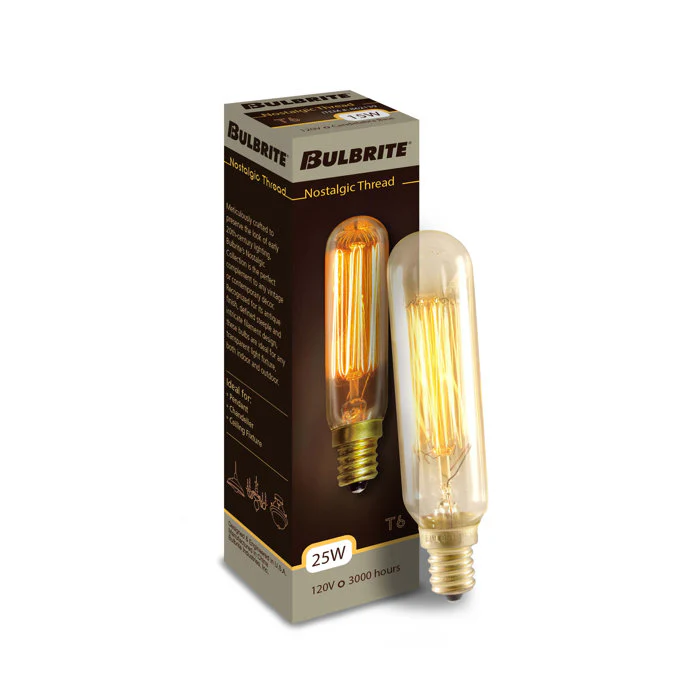 BULBRITE INCANDESCENT T6 CANDELABRA SCREW (E12) 25W DIMMABLE NOSTALGIC LIGHT BULB 2200K/AMBER 4PK (132506) - Cheap-Us