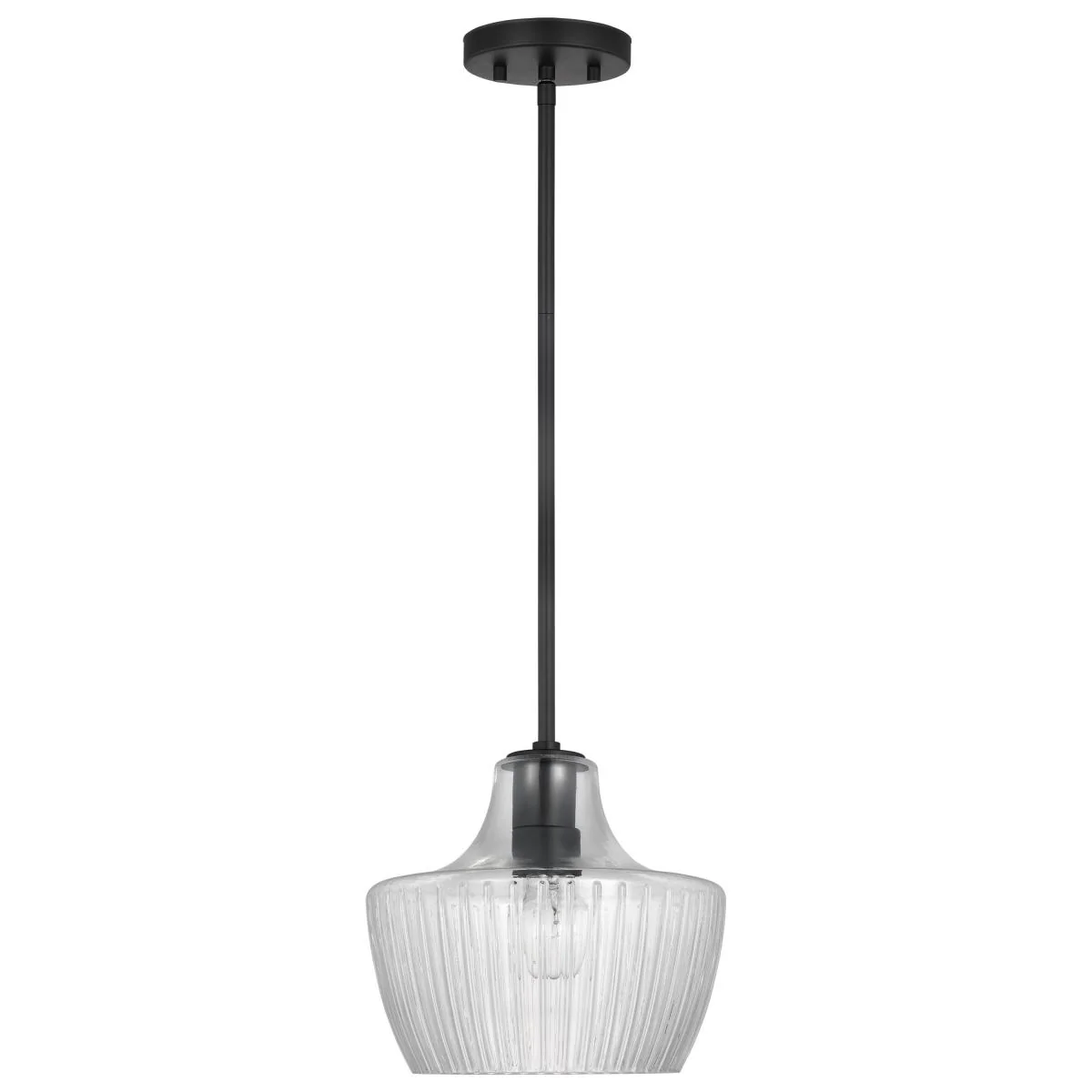 60-7706 DESTIN 1LT MINI PENDANT Destin; 1 Light Mini Pendant; Medium Base; 60 Watt; Black And Silver Accent Finish; Clear Ribbed Glass - Cheap-Us