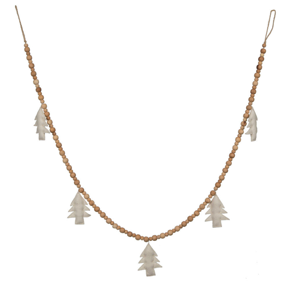 Vickerman 5' White Felt Tree and Natural Wood Bead Garland. - Cheap-Us