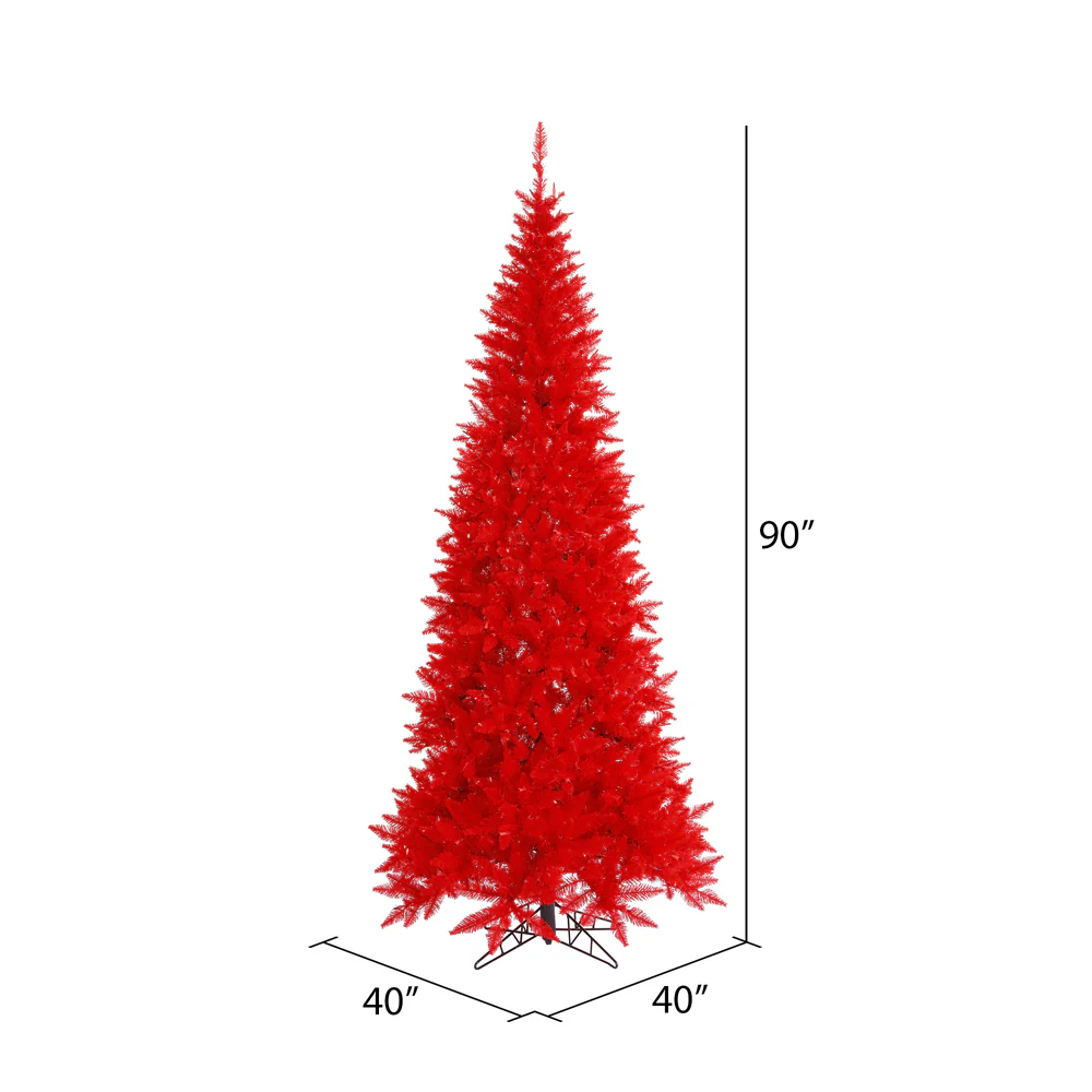 Vickerman 7.5' Red Fir Slim Artificial Christmas Tree Unlit - Cheap-Us