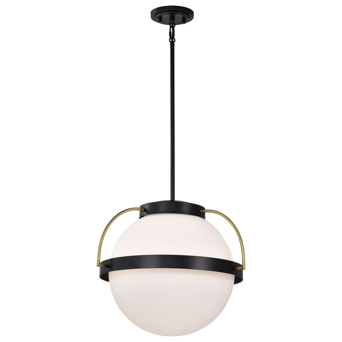 60-7774 LAKESHORE 1 LT MEDIUM PENDANT Lakeshore 1 Light Medium Pendant; Matte Black & Natural Brass Finish; White Opal Glass - Cheap-Us