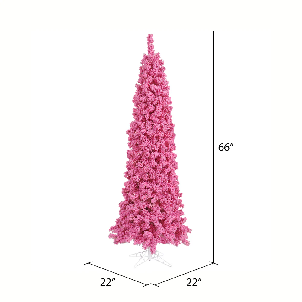 Vickerman 5.5' Flocked Pink Pencil Fir Artificial Christmas Tree Unlit - Cheap-Us