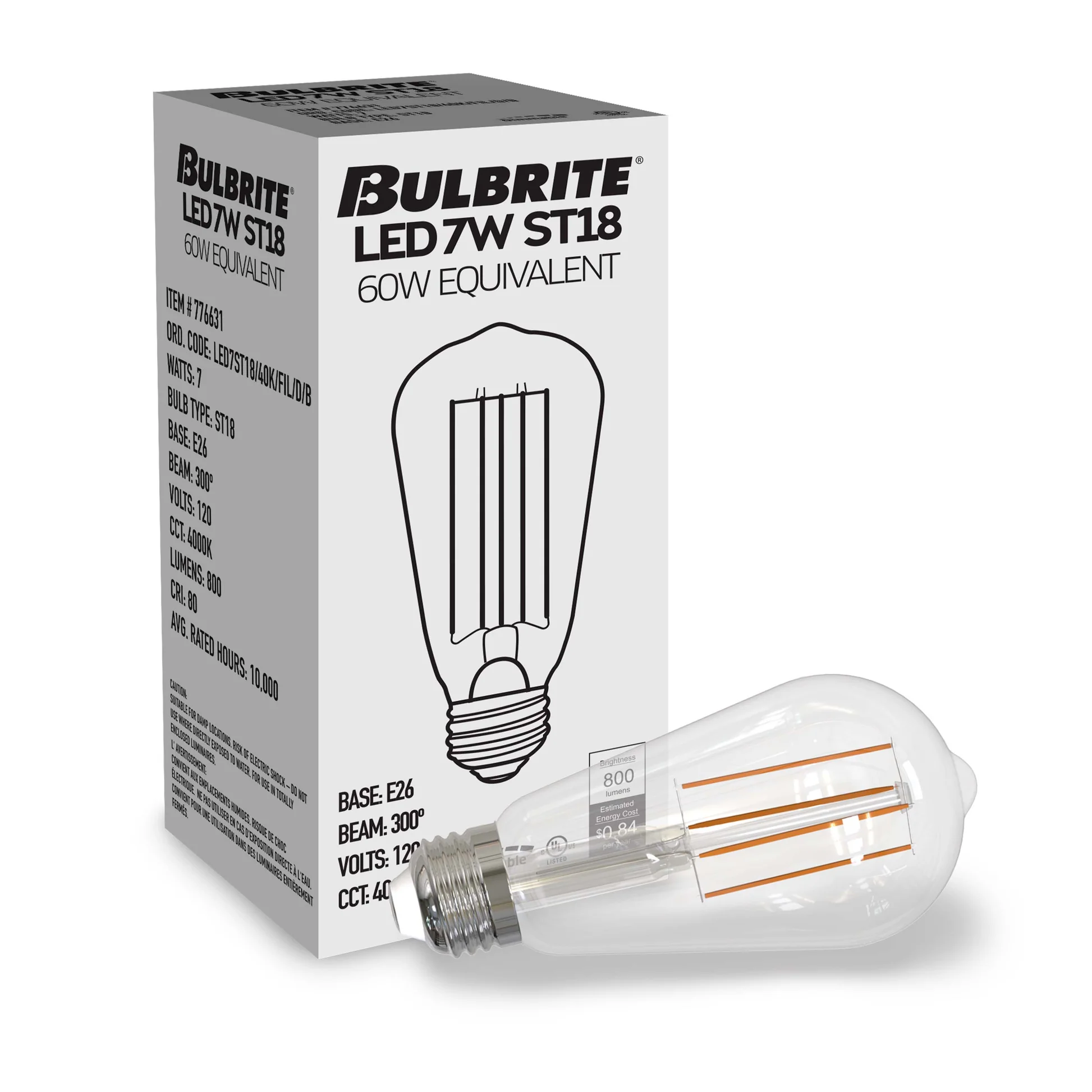 Bulbrite Pack of (8) 7 Watt Dimmable CLEAR Filament ST18 Medium (E26) LED Bulb - 800 Lumens, 4000K, and 80 CRI - Cheap-Us
