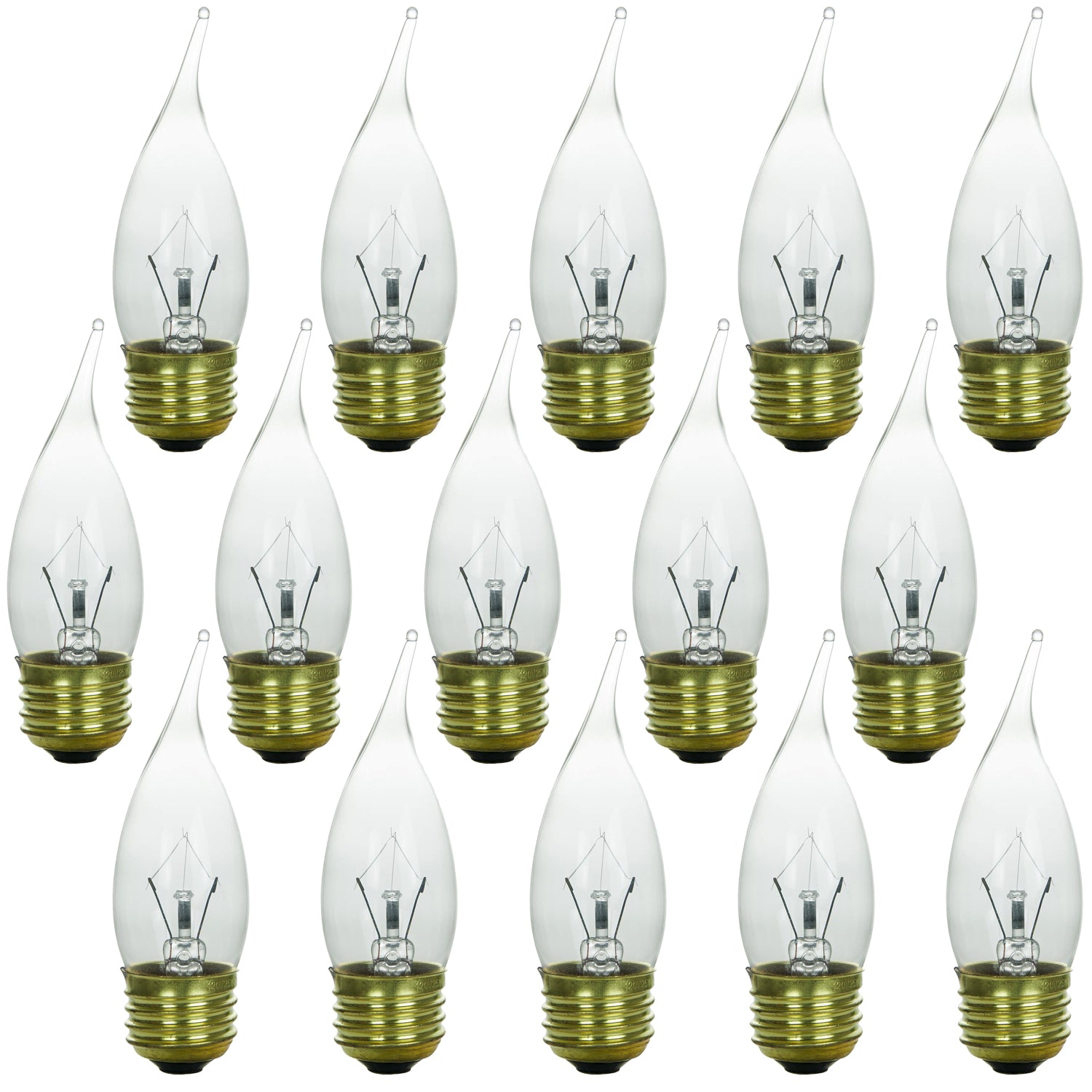 Sunlite 40 Watt Flame Tip Chandelier, Medium Base, Clear - Cheap-Us