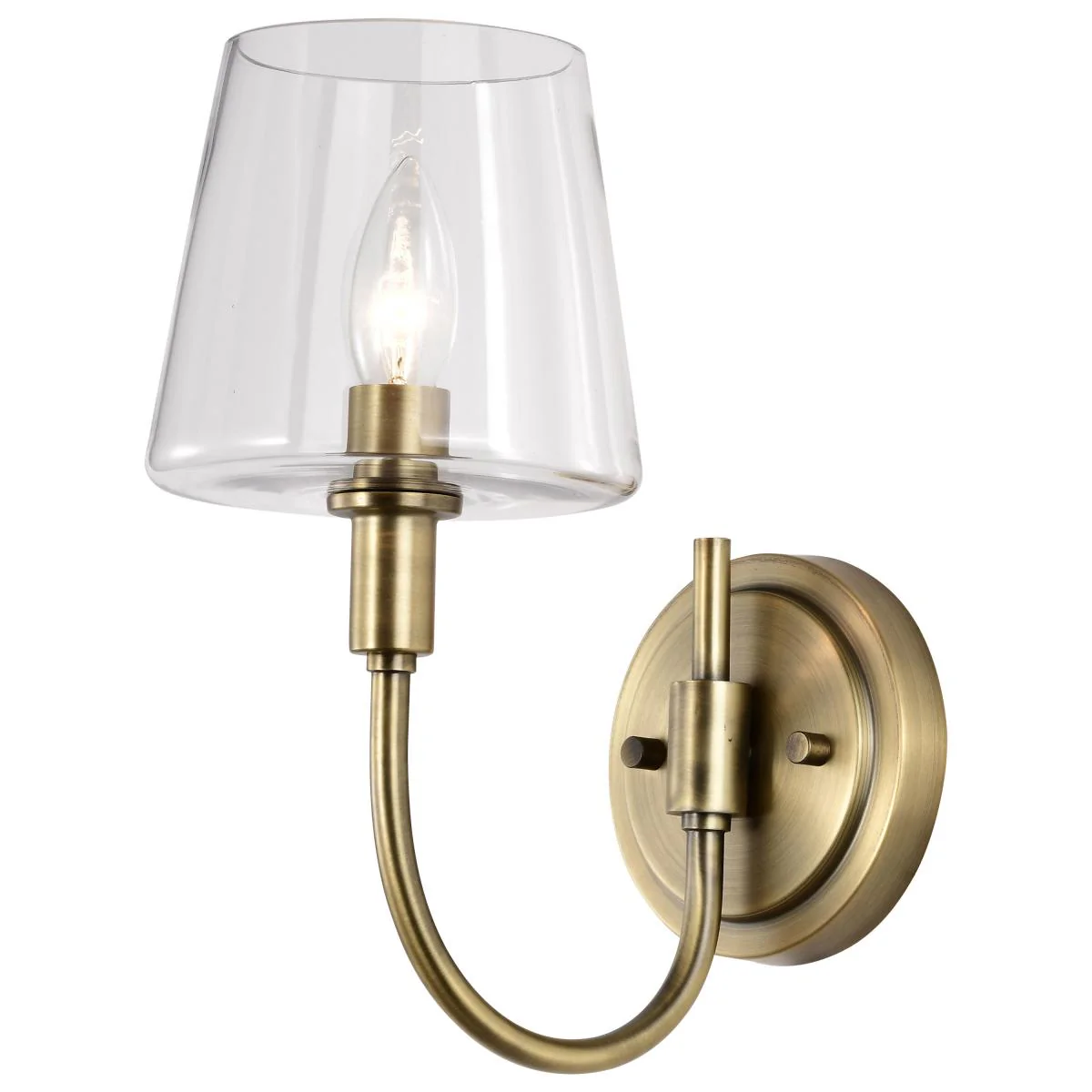 60-7881 BROOKSIDE 1 LIGHT SCONCE Brookside 1 Light Sconce; Vintage Brass Finish; Clear Glass - Cheap-Us