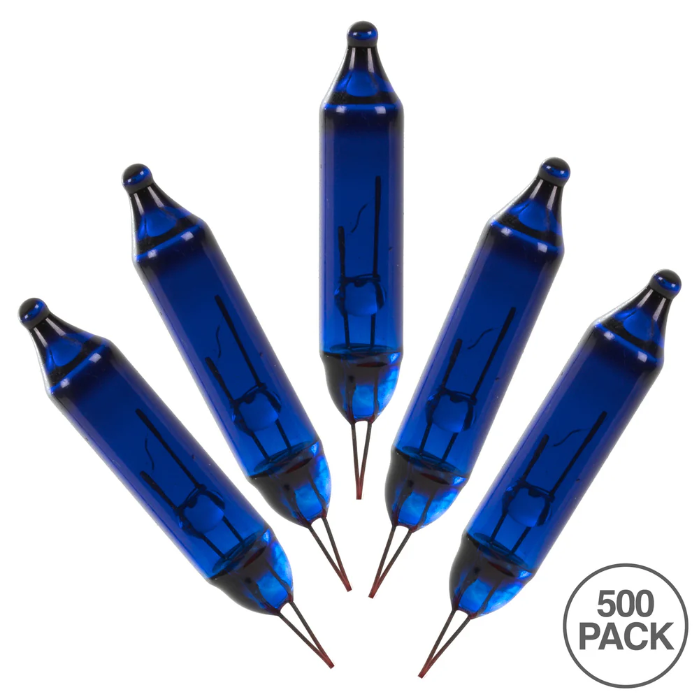 Vickerman Blue Glass Incandescent Mini Bulb with Pinched Base, 3.5 Volt 125mA, 500/Bag- 3 Bags - Cheap-Us