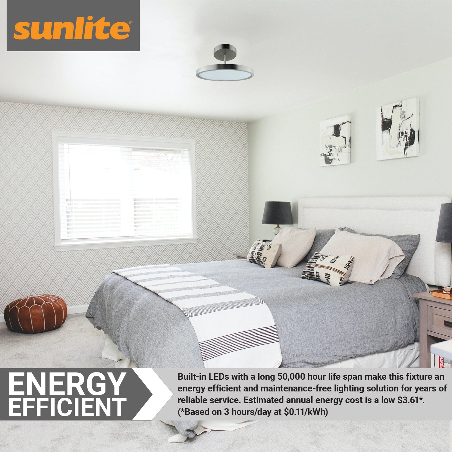 Sunlite 15-Inch LED Semi Flush Ceiling Fixture, 30 Watts, 120 Volts, 1950 Lumen, Dimmable, Brushed Nickel Finish, 50,000 Hour Life Span, ETL Listed, 3000K - Warm White - Cheap-Us