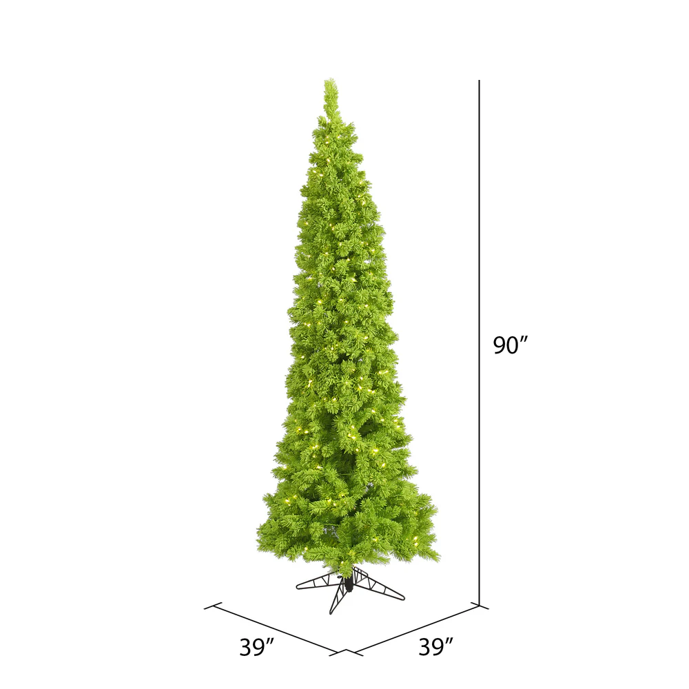 Vickerman 7.5' Flocked Lime Slim Fir Artificial Christmas Tree Lime Dura-lit LED Lights - Cheap-Us