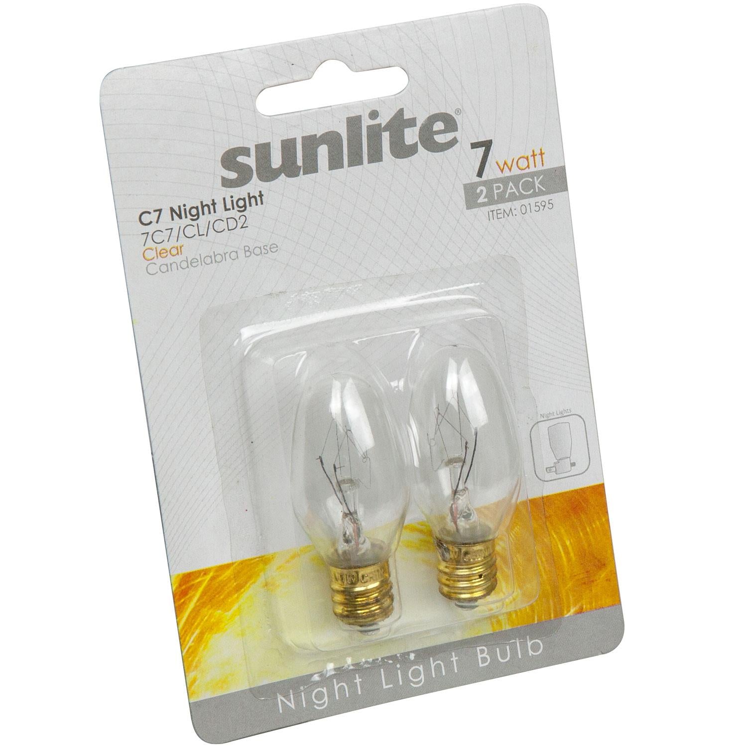 2 Pack Sunlite 7 Watt C7 Night Light, Candelabra Base, Clear - Cheap-Us