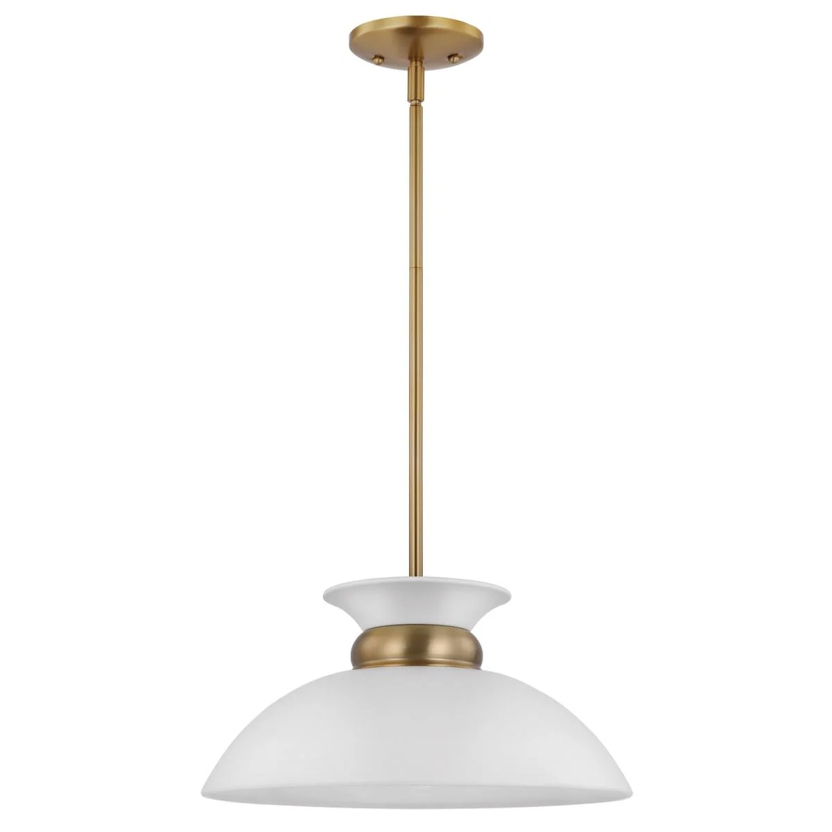 60-7463 PERKINS 1 LT SMALL PENDANT Perkins; 1 Light; Small Pendant; Matte White with Burnished Brass - Cheap-Us