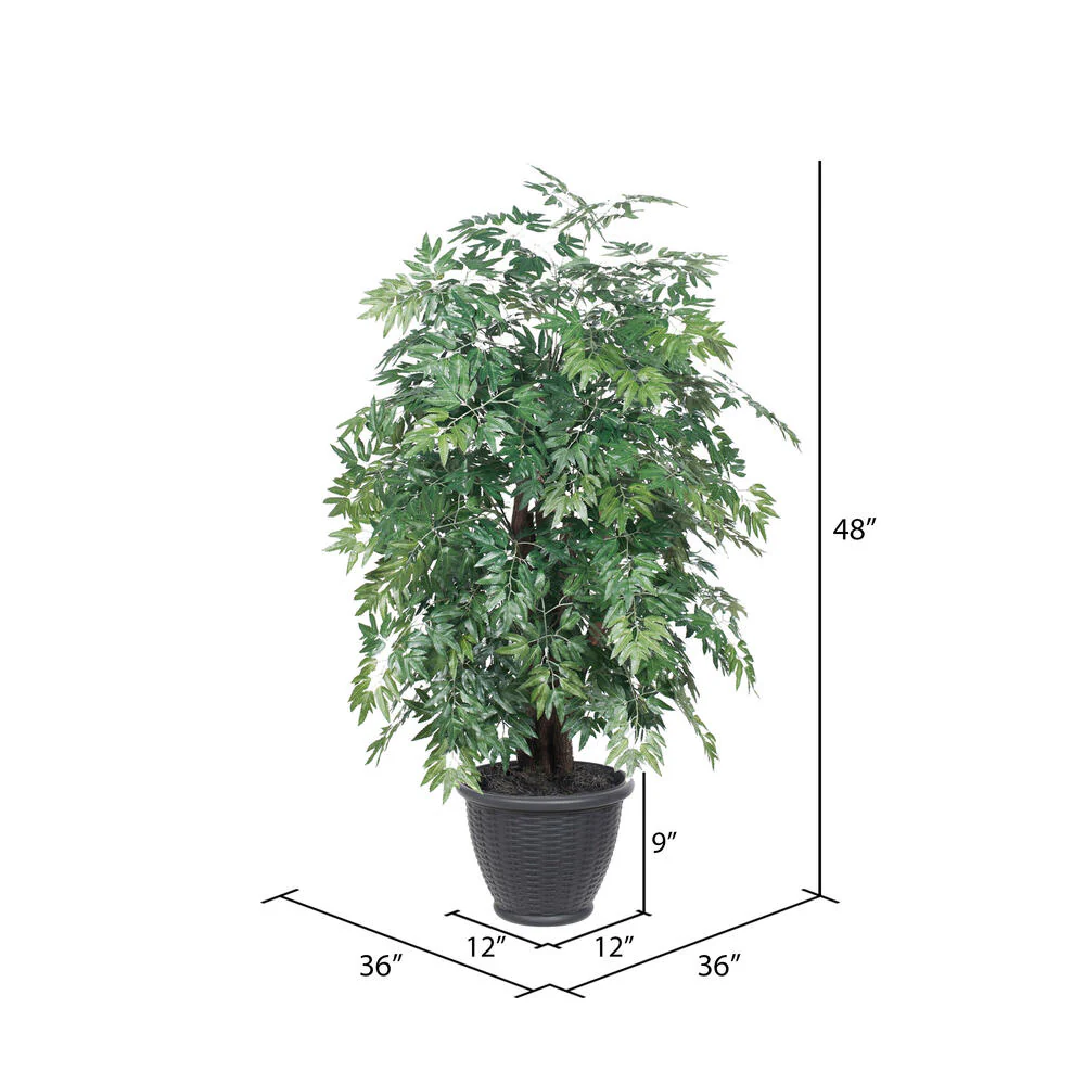 Vickerman 4' Artificial Ming Aralia Extra Full Bush Gray Round Plastic Container. - Cheap-Us