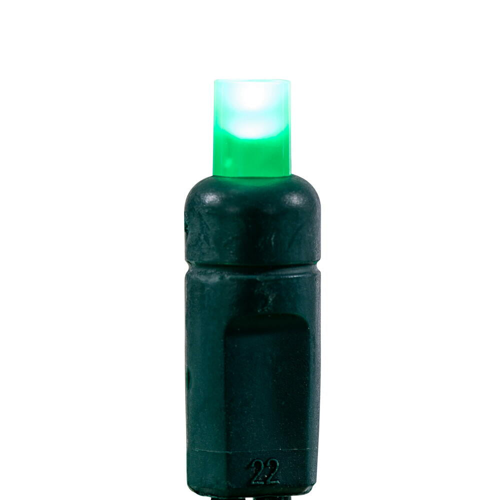 Vickerman 50 Frosted Green Wide Angle Single Mold End-Connecting LED Light Set with 22 Gauge Green Wire, 3