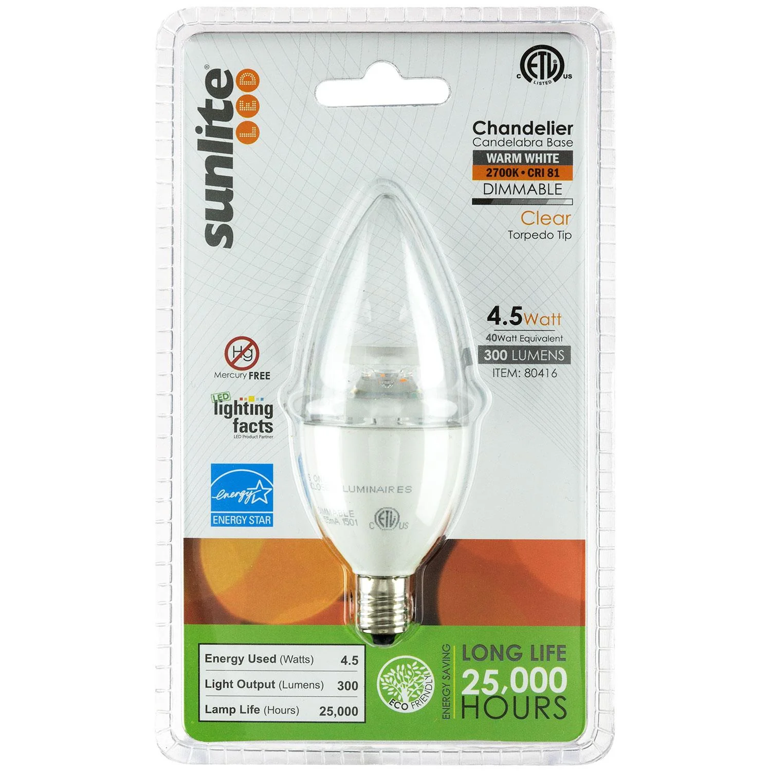 Sunlite LED Torpedo Tip Chandelier 4.5W (40W Equivalent) Light Bulb Candelabra (E12) Base, Warm White - Cheap-Us