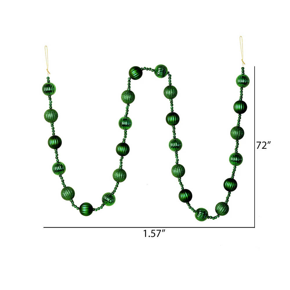 Vickerman 6' Emerald Stripe Ball Ornament Christmas Garland - Cheap-Us