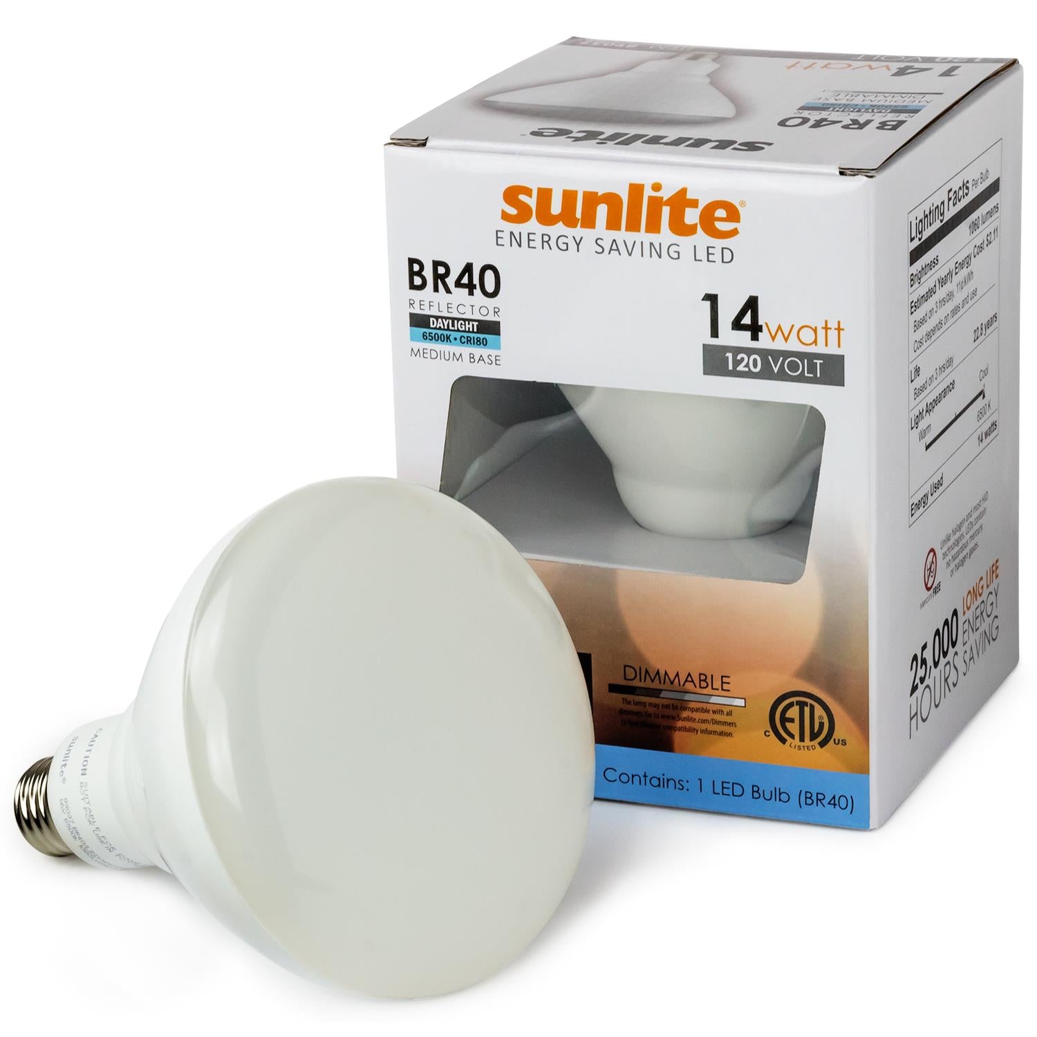 Sunlite LED BR40 Reflector 14W (60W Equivalent) Light Bulb Medium (E26) Base, Daylight - Cheap-Us