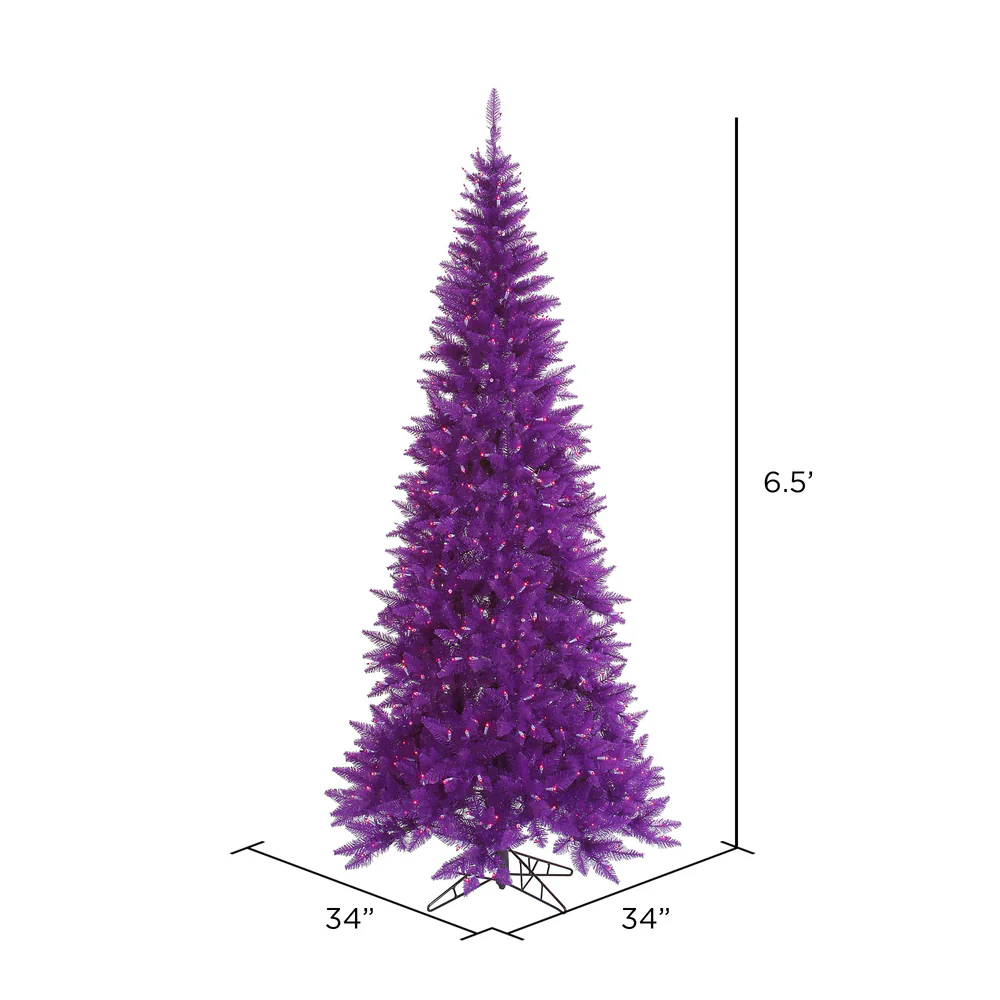 Vickerman 6.5' Purple Fir Slim Artificial Christmas Tree Purple Dura-lit LED Lights - Cheap-Us