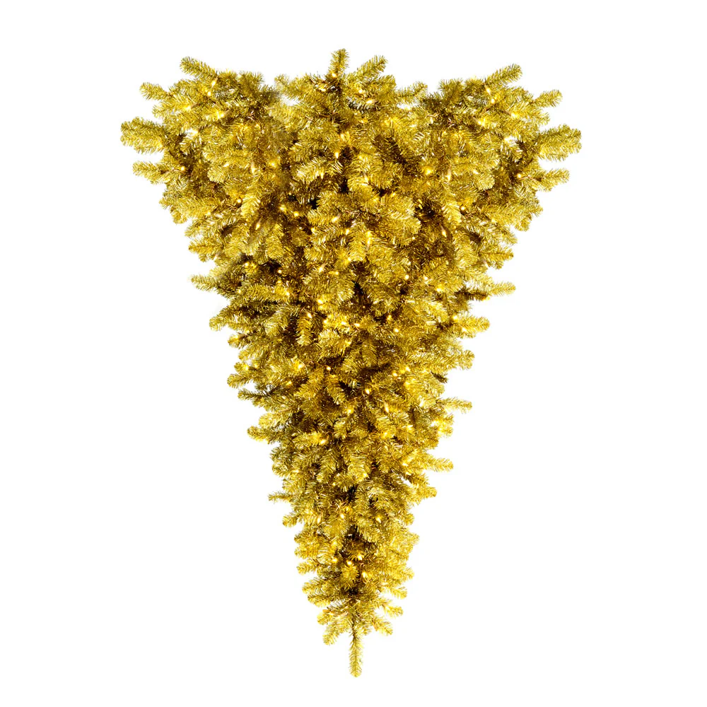 Vickerman 6' Champagne Upside Down Artificial Christmas Tree Warm White Dura-lit LED Lights - Cheap-Us