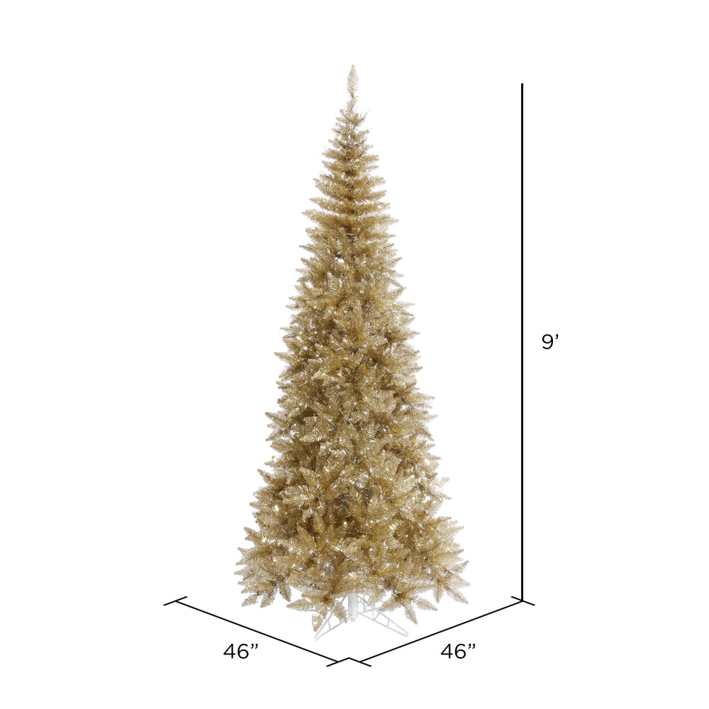 Vickerman 9' Champagne Tinsel Fir Slim Artificial Christmas Tree Unlit - Cheap-Us
