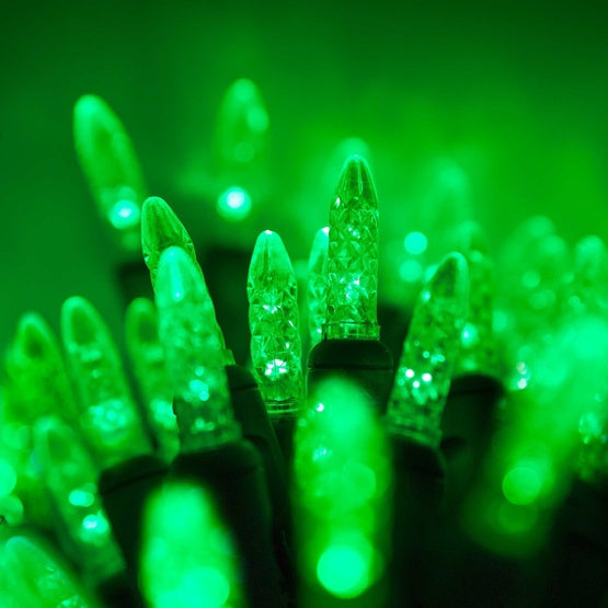 50 Light LED Mini Ice (M5) Light Set Green Bulbs on Green Wire, Approx. 17'8