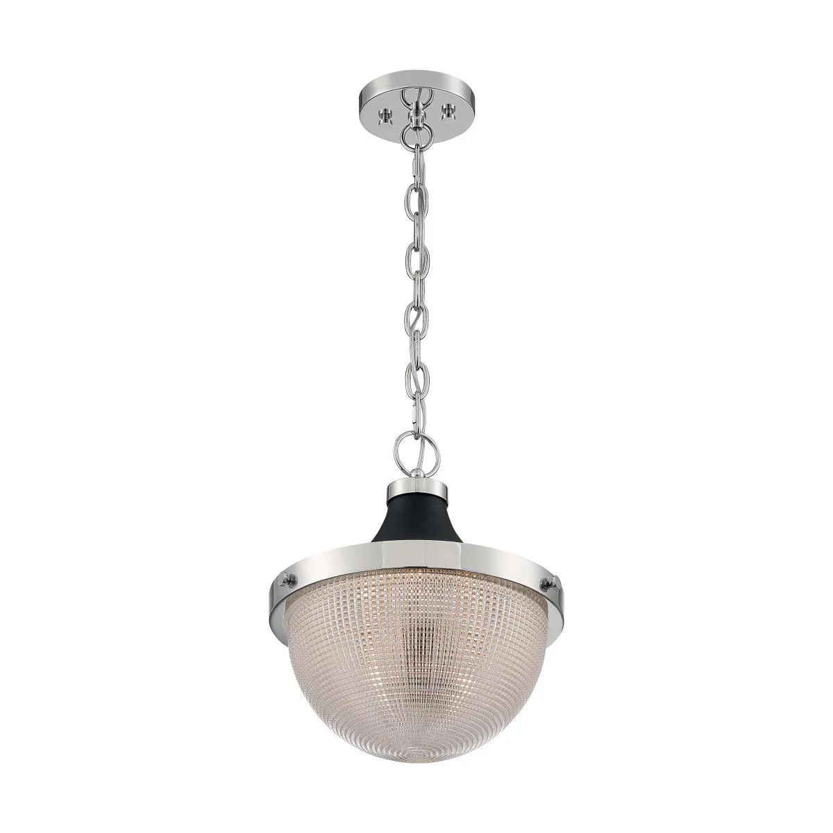 60-7070 FARO 1 LIGHT LARGE PENDANT Faro - 1 Light Pendant with Clear Prismatic Glass - Polished Nickel and Black Accents Finish - Cheap-Us